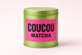 COUCOU Straight Ceremonial Matcha tin, metallic lime with a hot pink label